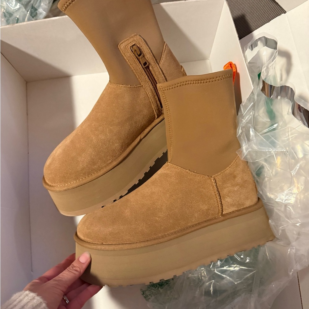 UGG Tan Platform Ankle Boots